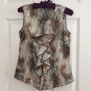 Kasper leopard print top with ruffle detail